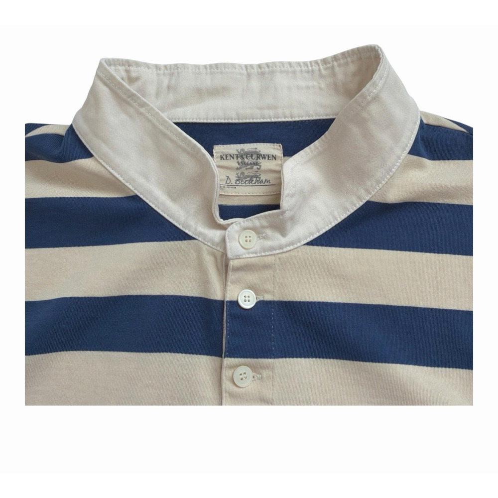 Kent & Curwen Rugby Polo Shirt Men’s XXL Blue Stripe 100% Cotton David Beckham - Picture 11 of 12